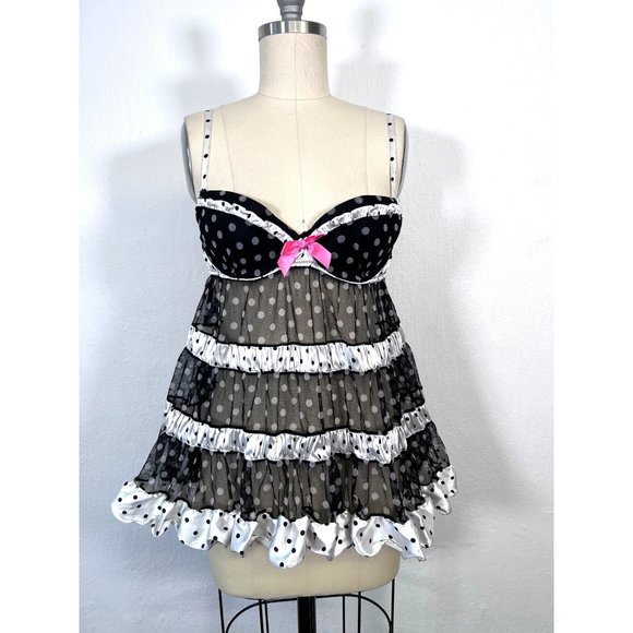 Victorias Secret Sexy Little Things Clown core Polka Dot Babydoll Nightie 34B - Picture 1 of 4